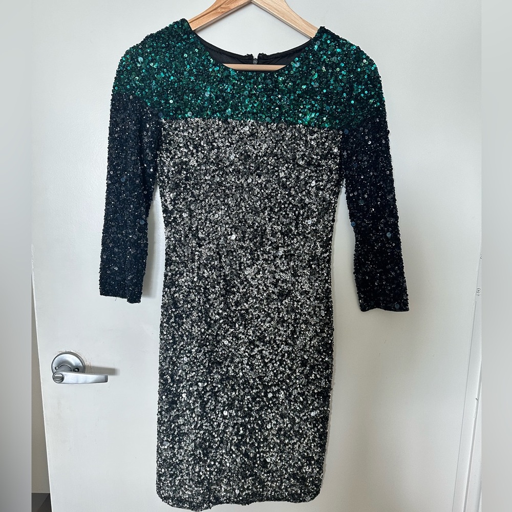 French Connection Sequin Dress blue and green